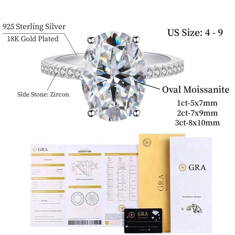 NKHOG 1/2/3ct Oval Moissanite Rings Women S925 Sterling Silver Jewelry D VVS Pass Diamond Test Egg Shape Band No Fade Ring GRA