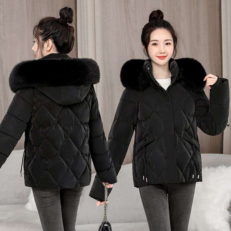 Winter down cotton jacket, women's large fur collar cotton jacket, warm jacket, 2025 new model, detachable hat, short style, thick cotton jacket