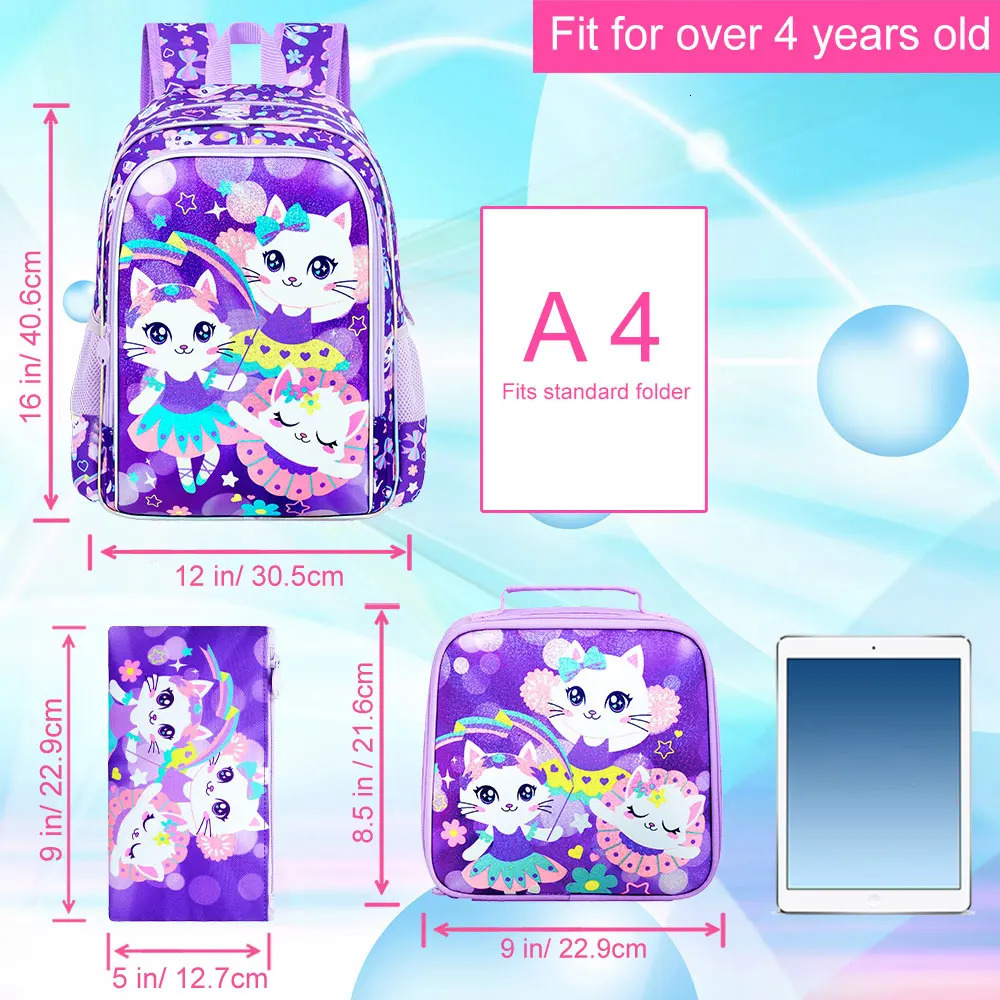 3PCS Backpack for Girl 16 Kids Backpacks with Lunch Box Water Resistant Girl Bookbag for School Elementary 250813