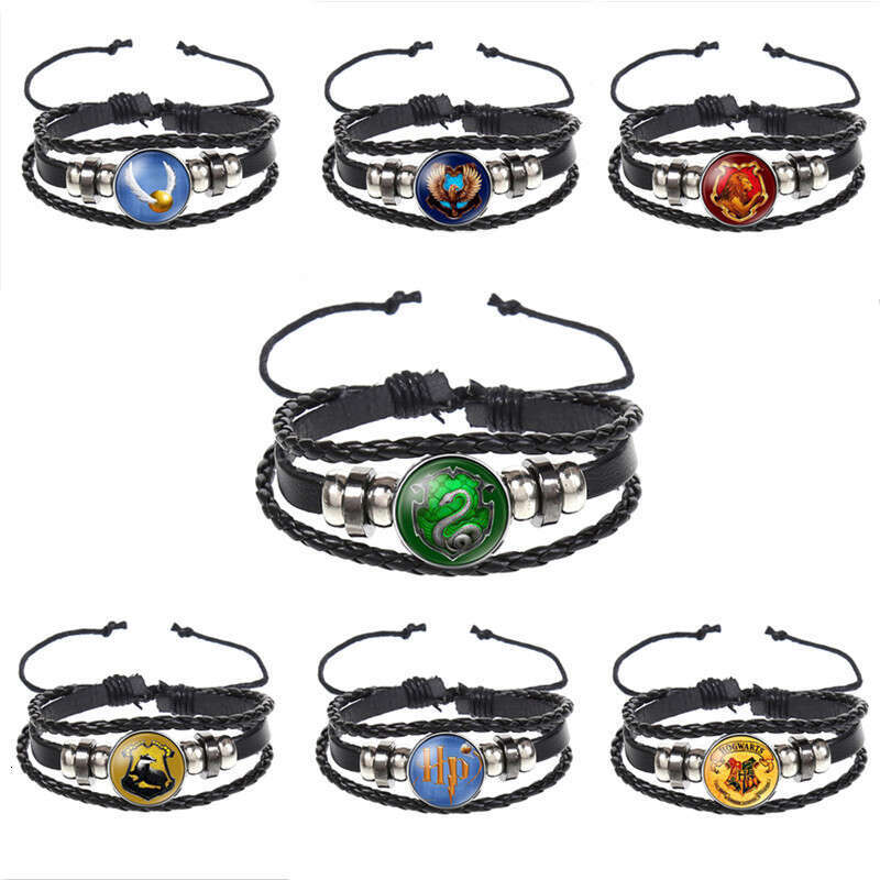 DHcollection Hot Selling Beaded Leather Bracelet Potter Badge Hogwarts School of Witchcraft and Wizardry Time Ornament