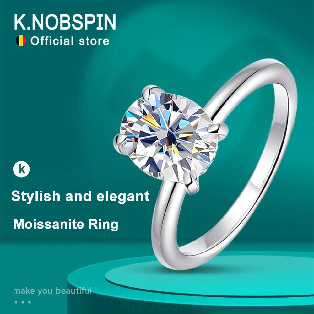 KNOBSPIN D VVS1 Oval Moissanite Rings 4 Prong Setting Classic Trendy Women Engagement Wedding Band GRA Certified 925 Sliver Ring