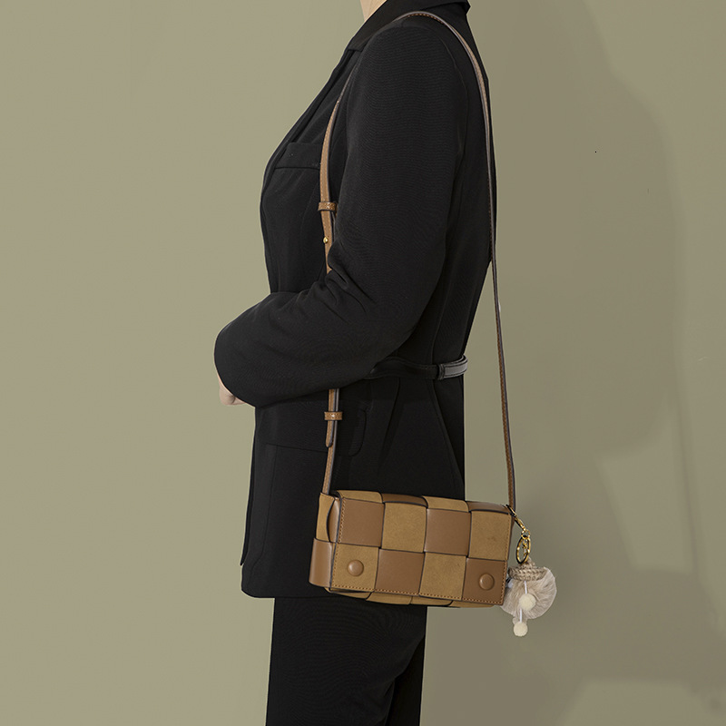 Color-Block Plaid Shoulder Autumn Winter New Woven Crossbody for Women Design Small Square Bag