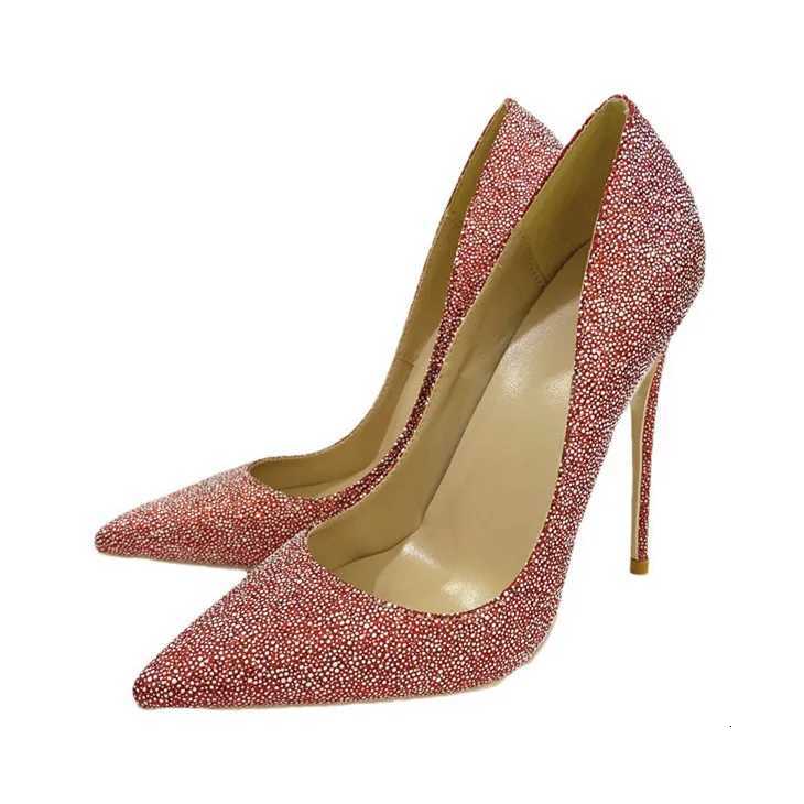 12CM Pointed Thin Heels Wedding Shoes with Sequins for Women Soft Leather Shallow Mouth Single Shoes W250814
