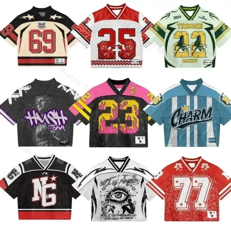 2025 Y2K American T-shirt Harajuku Hip Hop Fashion Streetwear Vintage Casual Breathable Splicing Short Sleeve 250813