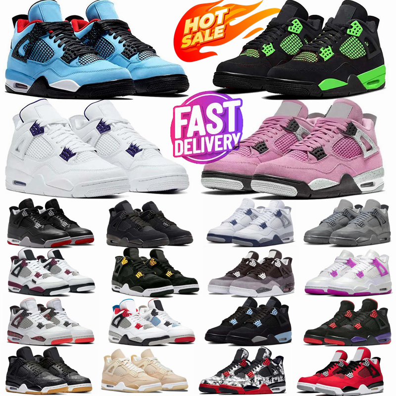2025 Designer Shoes 4s Basketball Shoes 4 Men Women Sneakers Black Cat Metallic Flu Game Bred Fear Fire Sail Red Thunder White Pink Mens Trainers Runners