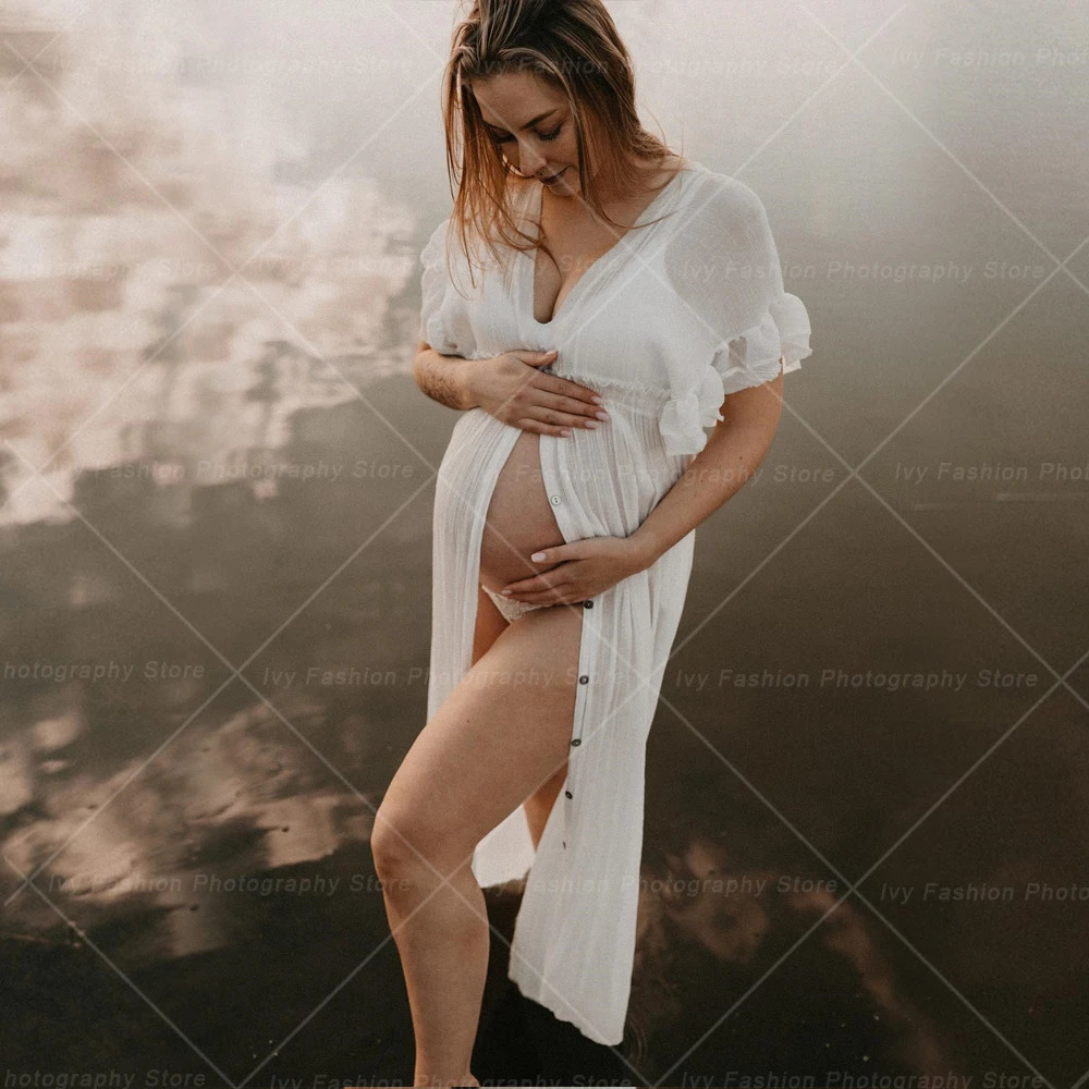 Comfortable Linen Cotton Dress For Pregnant Women Waist Drawstring Beach Skirt Bohemian Po Shooting Pregnancy Dress 250813