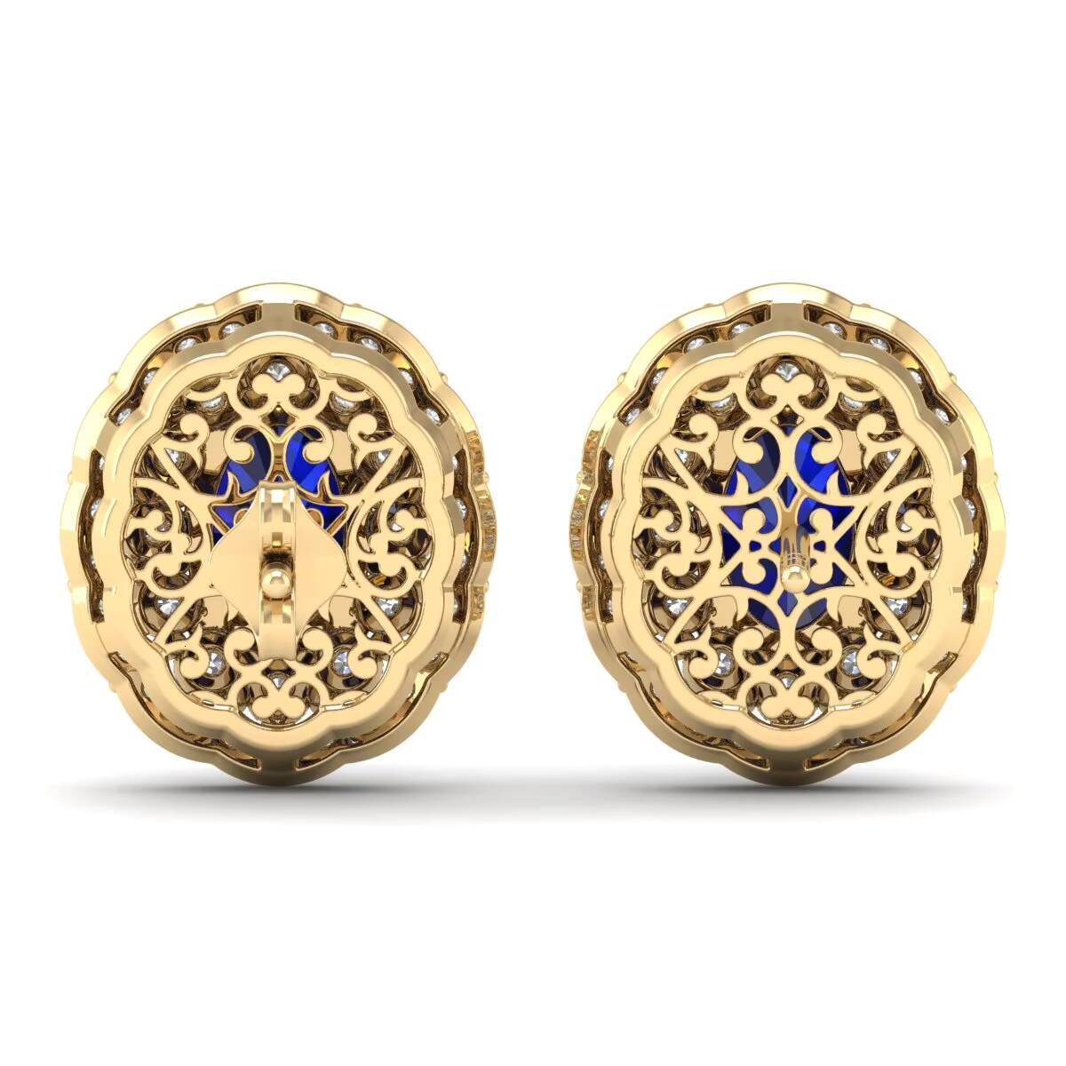 Reyes Designer 14k Gold Dia Exaggerated 1.52ct Blue Expensive Oval Cut Fine Stud Earrings Jewelry