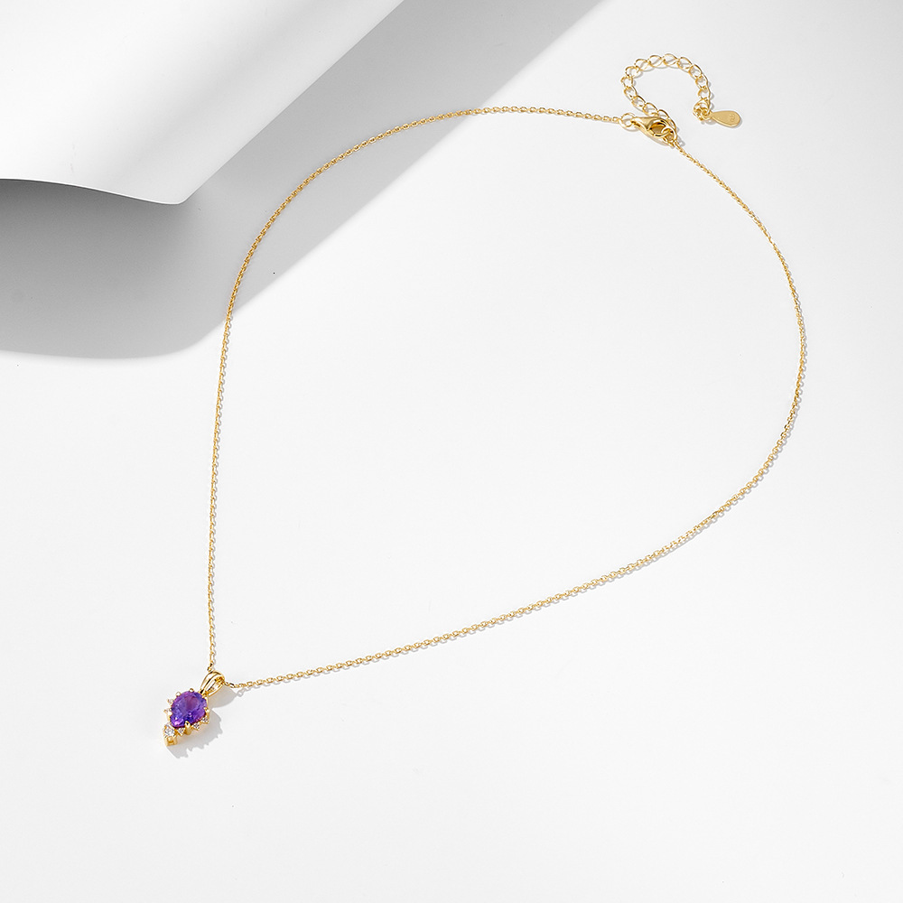 S Pure Sier Natural Amethyst Pendant Necklace for Women, Light Niche Design, High-End Clavicle Chain Jewelry Jewelry for Women