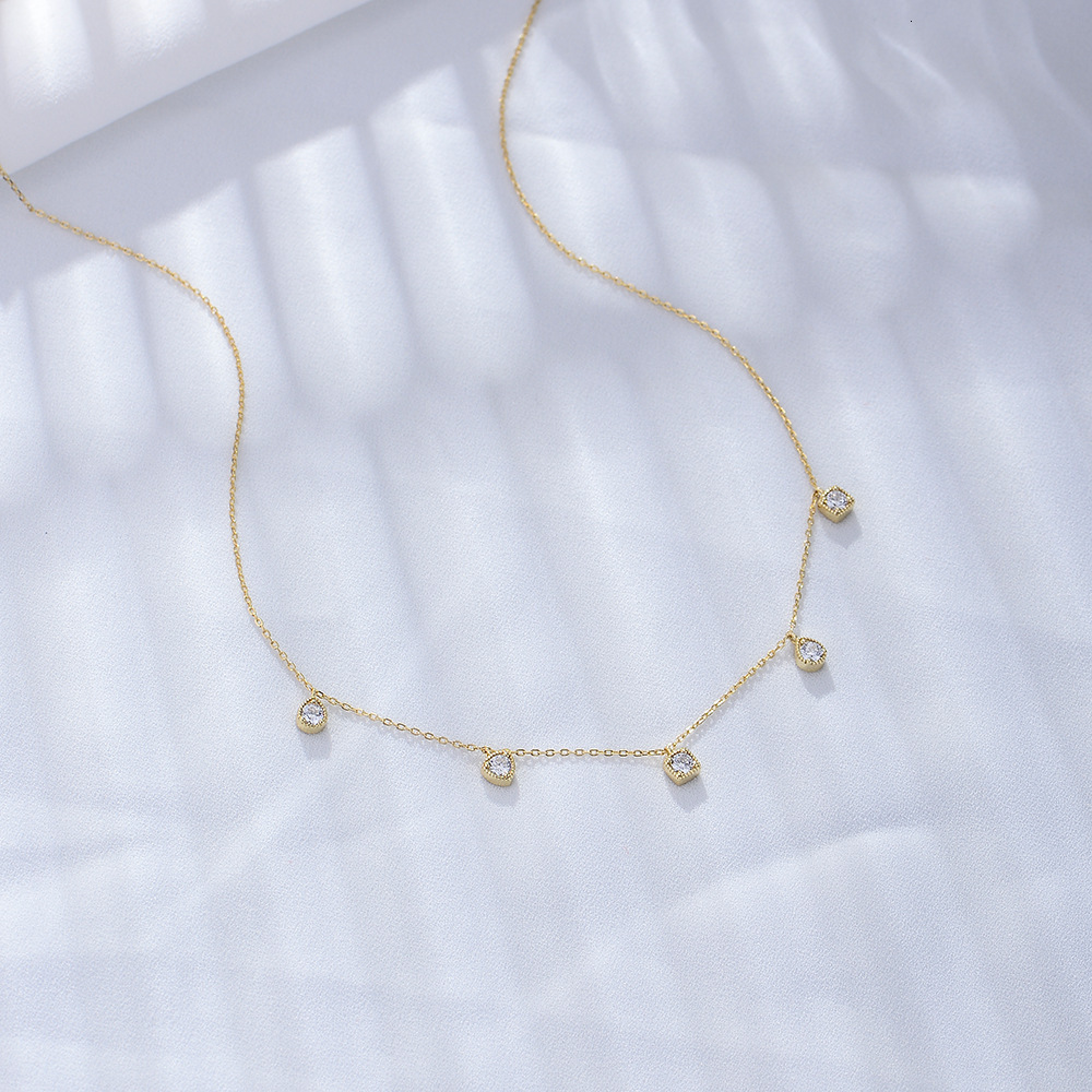 Pure Sier Simple Versatile Zircon Collarbone Chain INS Geometric Small Square Inlaid Dia Pendant Necklace