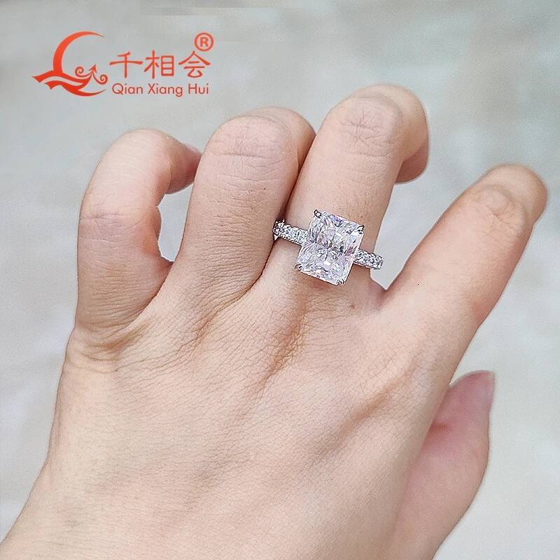 5ct Radiant Shape Full D VVS White Melee Moissanite Half Eternity Band S925 Sterling Silver Ring Engagement Jewelry for Ladies