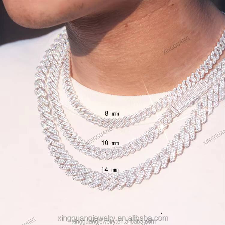 Wholesale Stock 8MM 10MM 12MM 15MM Moissanite Cuban Necklace Men Hip Hop Iced Out VVS Diamond S925 Silver Cuban Link Chain