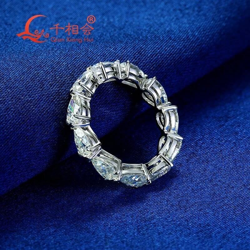 0.5ct Pear White Moissanite Full Eternity Ring Band 4x6mm 925 Silver Unisex Jewelry for Dating Party Wedding Anniversary Gift
