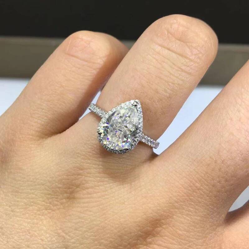 NKHOG Real Pear Cut Moissanite Ring Women S925 Sterling Silver Plated 18K Gold Drop Diamond Wedding Rings Gifts Fine Jewelry GRA