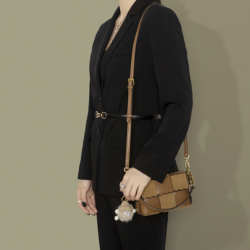 New Color-Block Biscuit Small Square with Pendant Versatile Handbag Crossbody Cute Woven Bag for Women