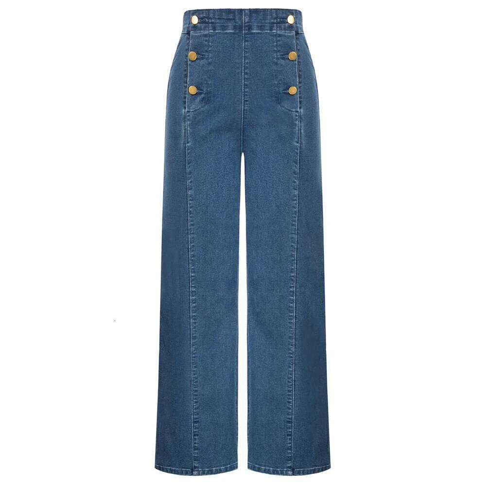 BP Women Ladies Vintage Wide Leg High Waist Button-up Front Jeans Breathable Elastic Back Waistline