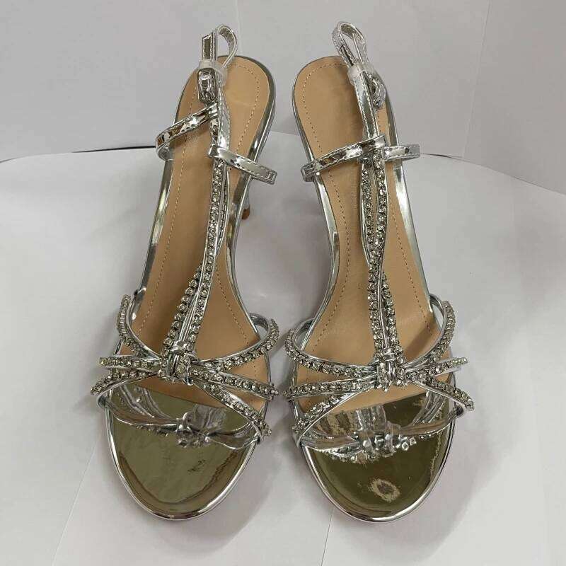 New Summer Women's Heel Rhinestone Roman Sandals Open Toe Stiletto Sexy High Heels Slingback Shoes