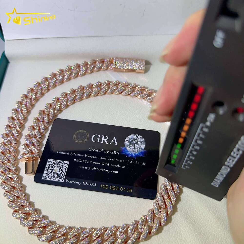 Hip Hop Jewelry 13mm Iced Out Necklace Sier Rose Gold Plated VVS D Color Infinity Moissanite Cuban Chain