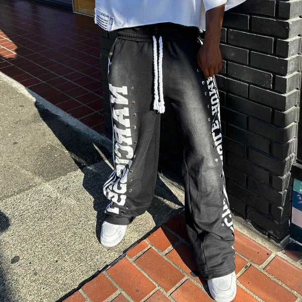 Streetwear Y2k Mens Two Piece Hip Hop Letter Patchwork Oversized Tshirt Retro Striped Sweatpants Baggy Casual Sportswear Clothes 250813