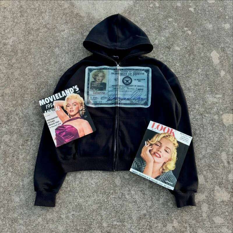 Y2k Retro Autumn For Men Women Printed Personalized Patterns Street Style Streetwear Hoodies Cardigan Long Sleeve Tops