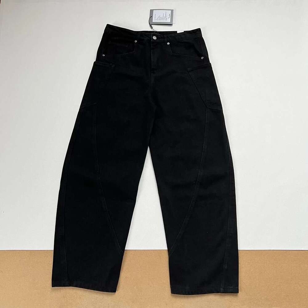 Washed Loose Scimitar Denim Pants Casual Deconstructed Niche Trend B5