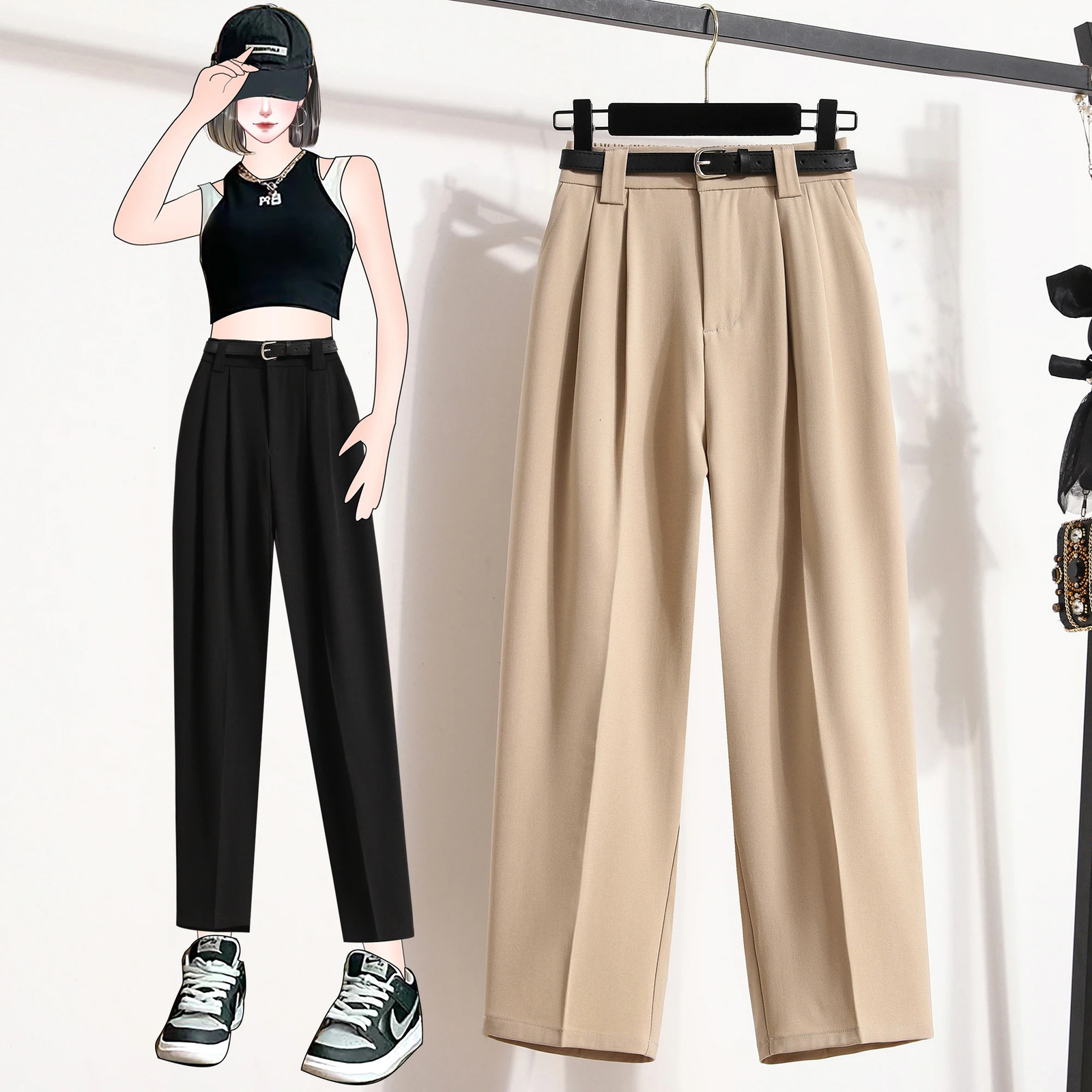 L4XL Plus Size Pants For Women 2025 Arrivals High Waist Straight Suit Pant Korean Style Casual Trousers Female 250808