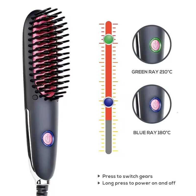 Mini Portable Electric Beard Ceramic Fast Heating Straightener Brush Pressing Hot Comb Hair Straightener W250814