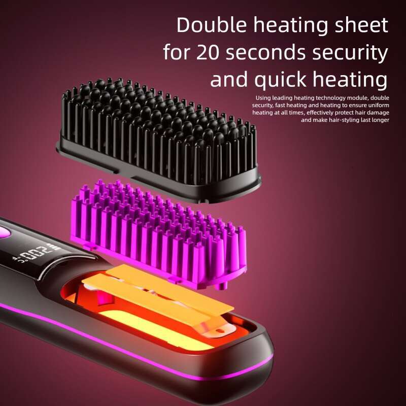 New Wireless Hair Brush Negative Ion Non Damaging Long Battery Life Portable Dual Use Curling And Straightening Iron