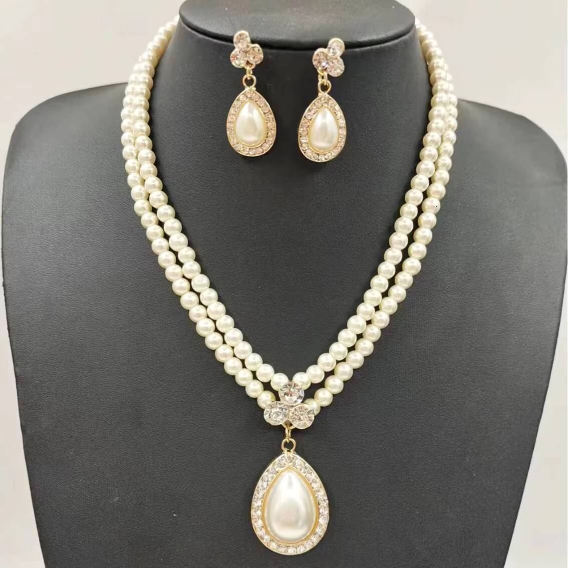 Water Drop Pearl Necklace Earrings Set Bridal Party Accessories Luxury