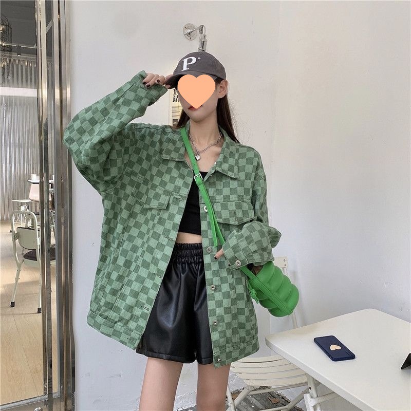Early Spring Autumn Versatile Plaid Denim Jacket Womens Fashionable Outerwear Classic Never out of Style250723