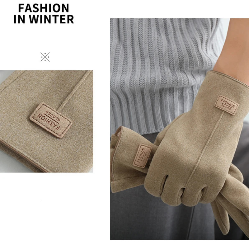 Winter Keep Warm Touch Screen Plus Velvet Inside Suede Mens Gloves Fashion Simple Solid Thicken Man Outdoor Cycling Drive 250813