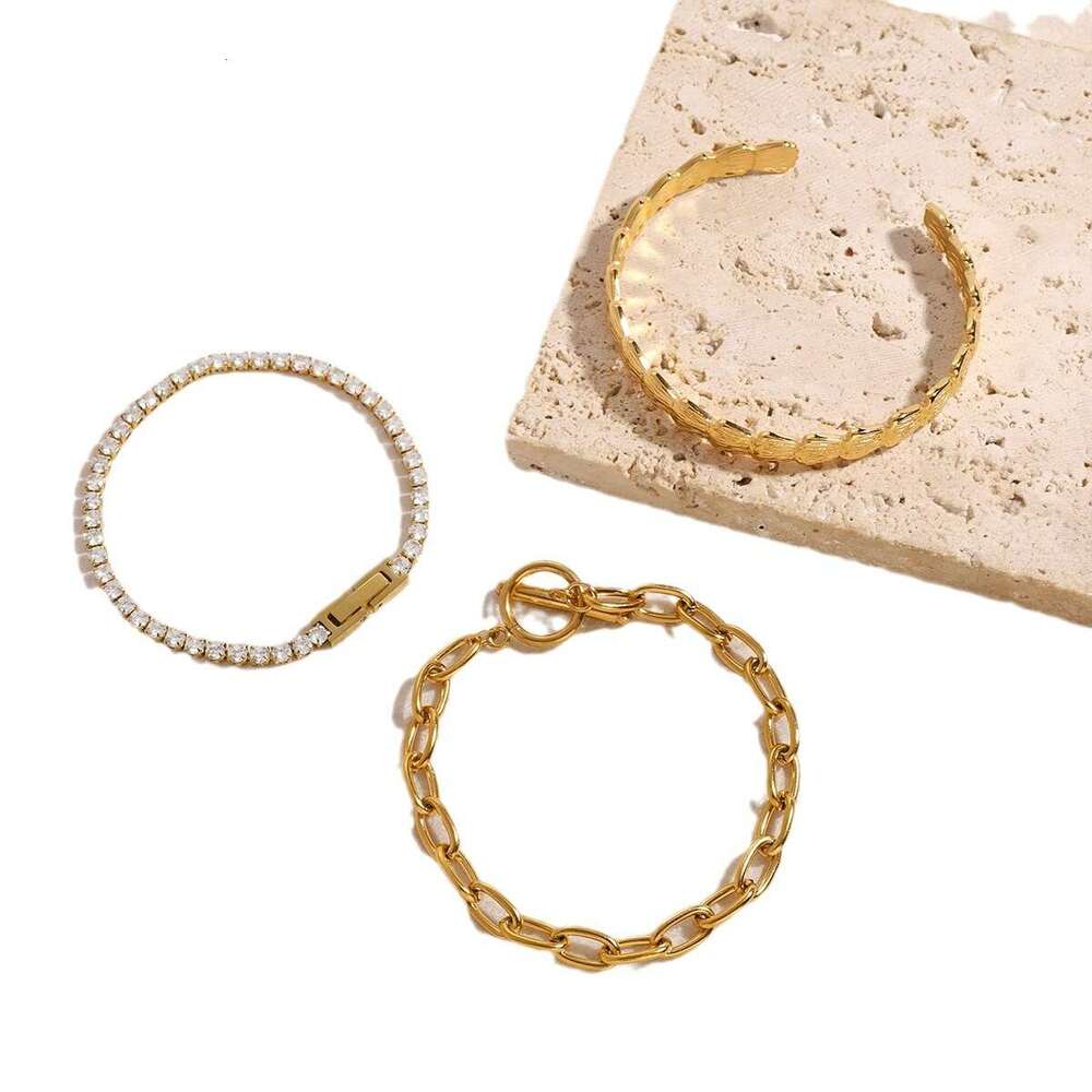 Designer Stainless for Women Zircon High-End Ins Open Bracelet Gold Jewelry Titanium Steel