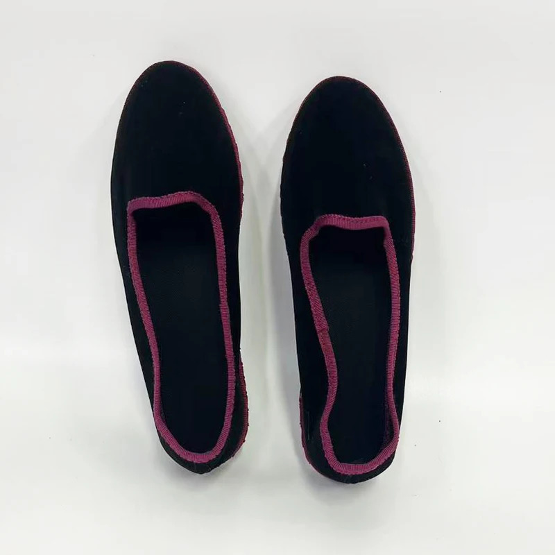 Velvet Black Flats Shoes Women Slip on Casual Streetwear Hand Stitch Loafers Flannel Round Toe Ladies Mary Janes Shoes Footwear 250814