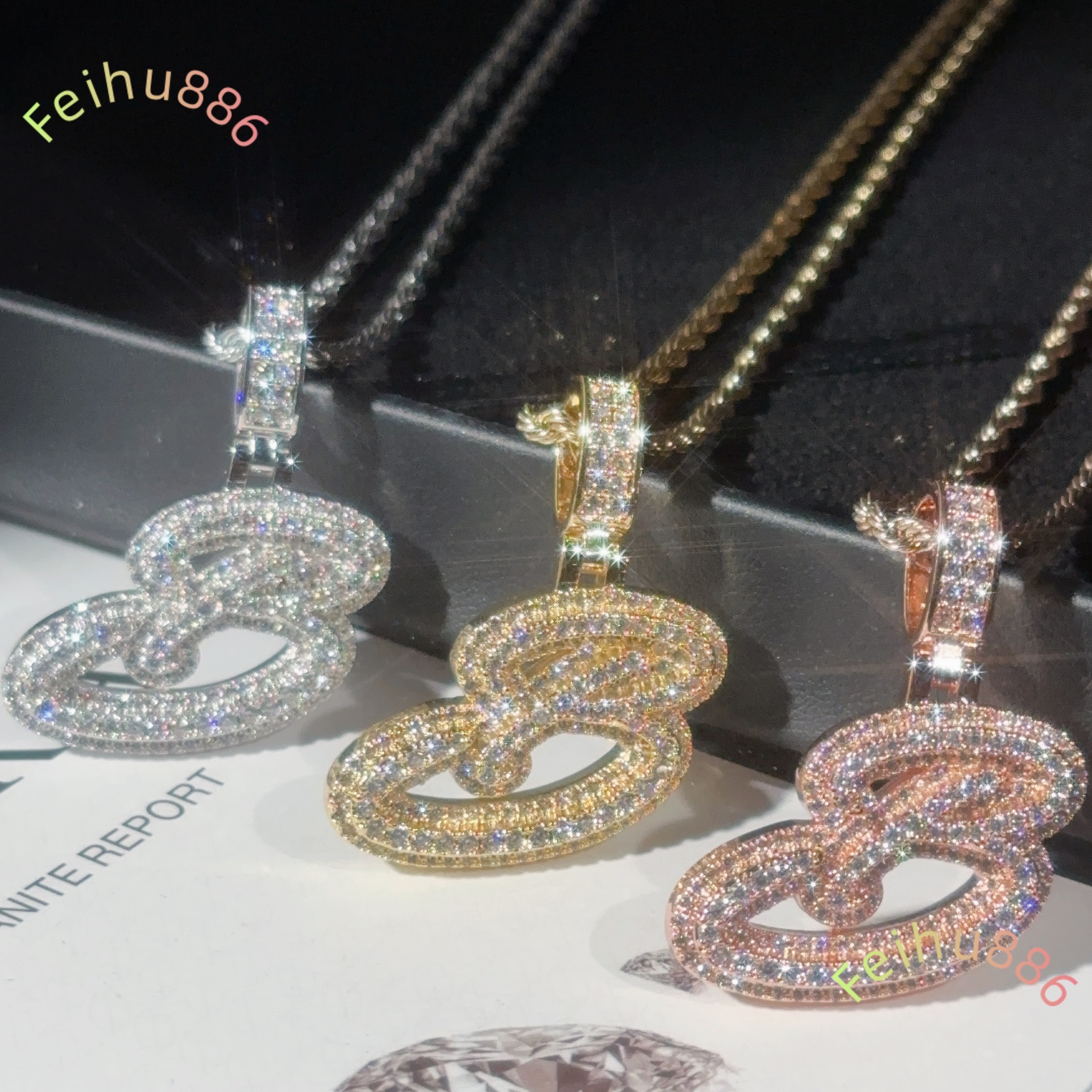 Ready to Ship Initial Letter Moissanite Pendant Hip Hop Style Iced Out Pendant 925 Sterling Silver Pendant With 316L Rope Chain