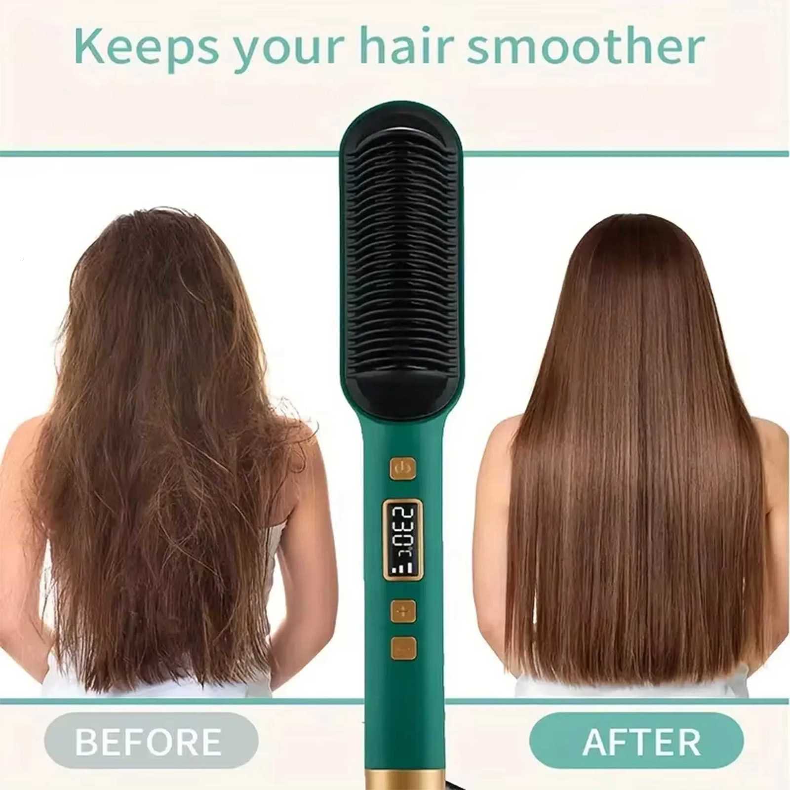 1pc Ceramic Hair Straightening Brush Curling Iron - Multi-Speed Settings for Smooth Shiny and Frizz-Free Hair W250814