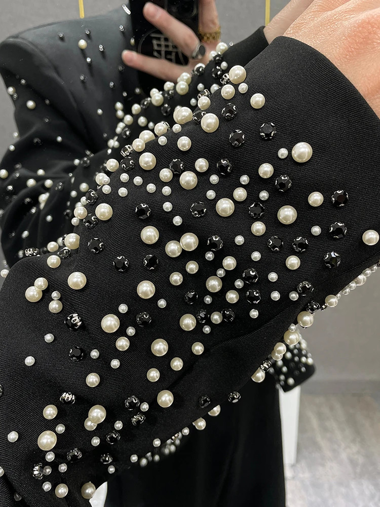 High-end Diamond Splicing Short Jackets Mens Spring Autumn Fashion Small Fragrant Coats Masculinity Trend Pearl Jacket 250811