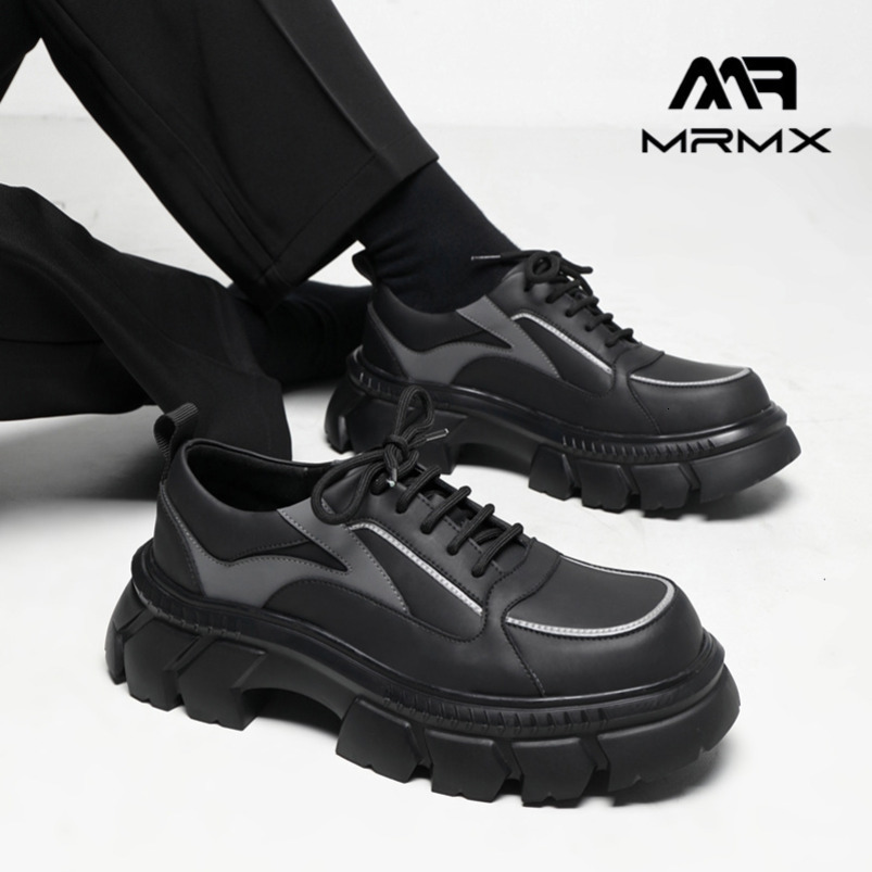 Derby with Big Toe Design, Thick Sole, Reflective Black, Height Increasing, British Style, Casual