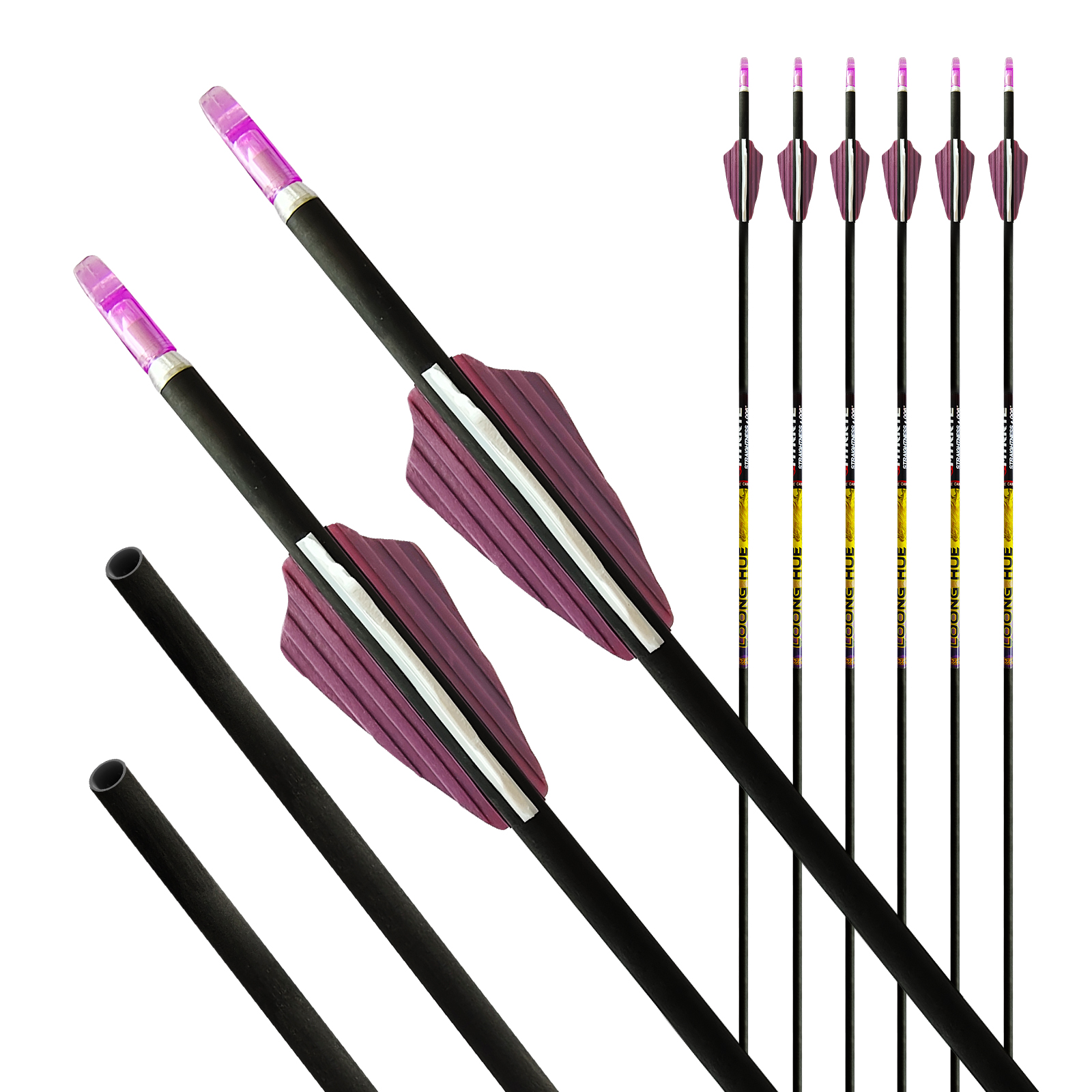 31inch Archery Spine 350-1500 Hunting Arrows without Arrowheads 4.2mm Carbon Fiber Arrows Training Arrows (6Pcs)