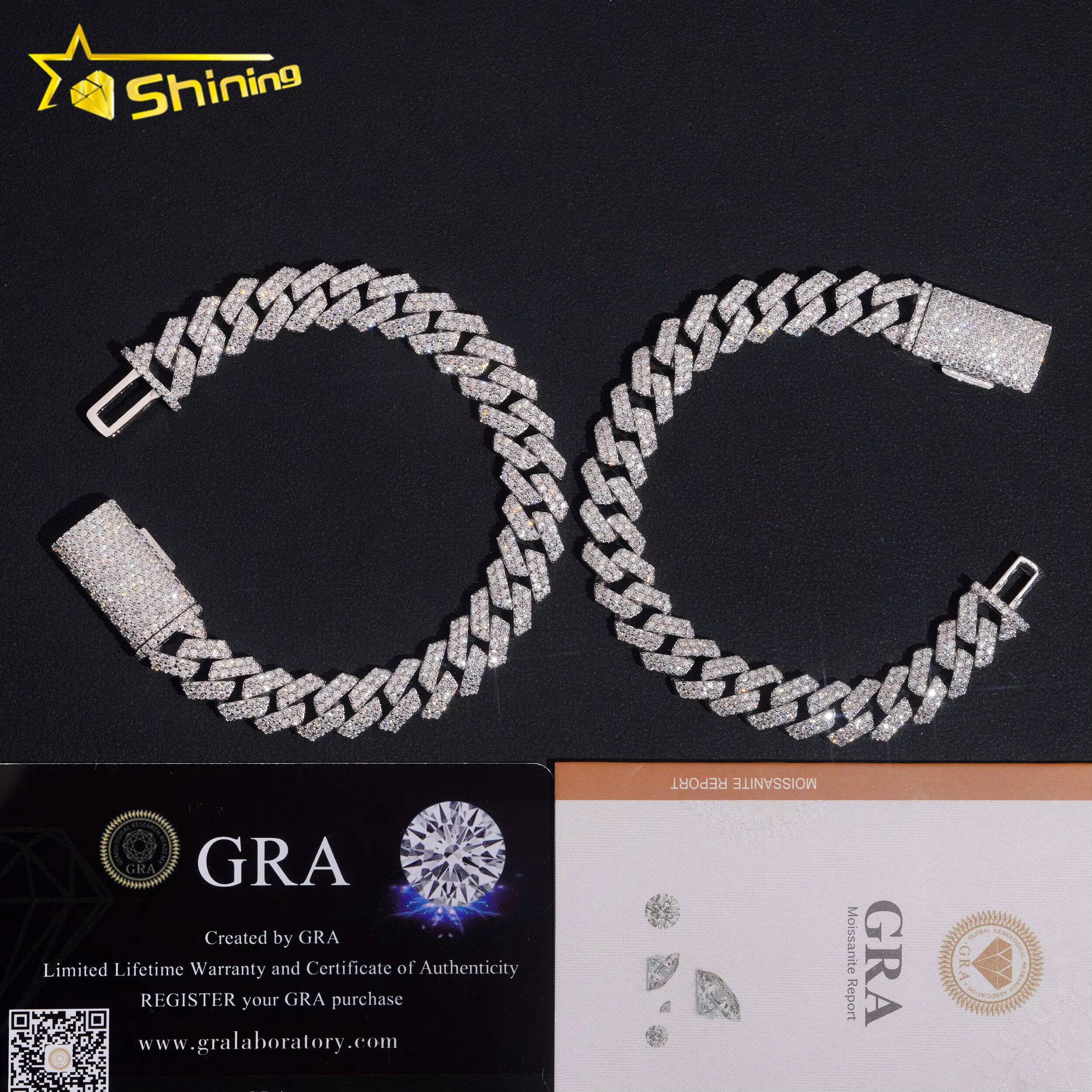 USA Warehouse Ready to Ship GRA Certificate 10mm Solid Sier Hip Hop Jewelry Iced Out VVS Moissanite Dia Cuban Bracelet