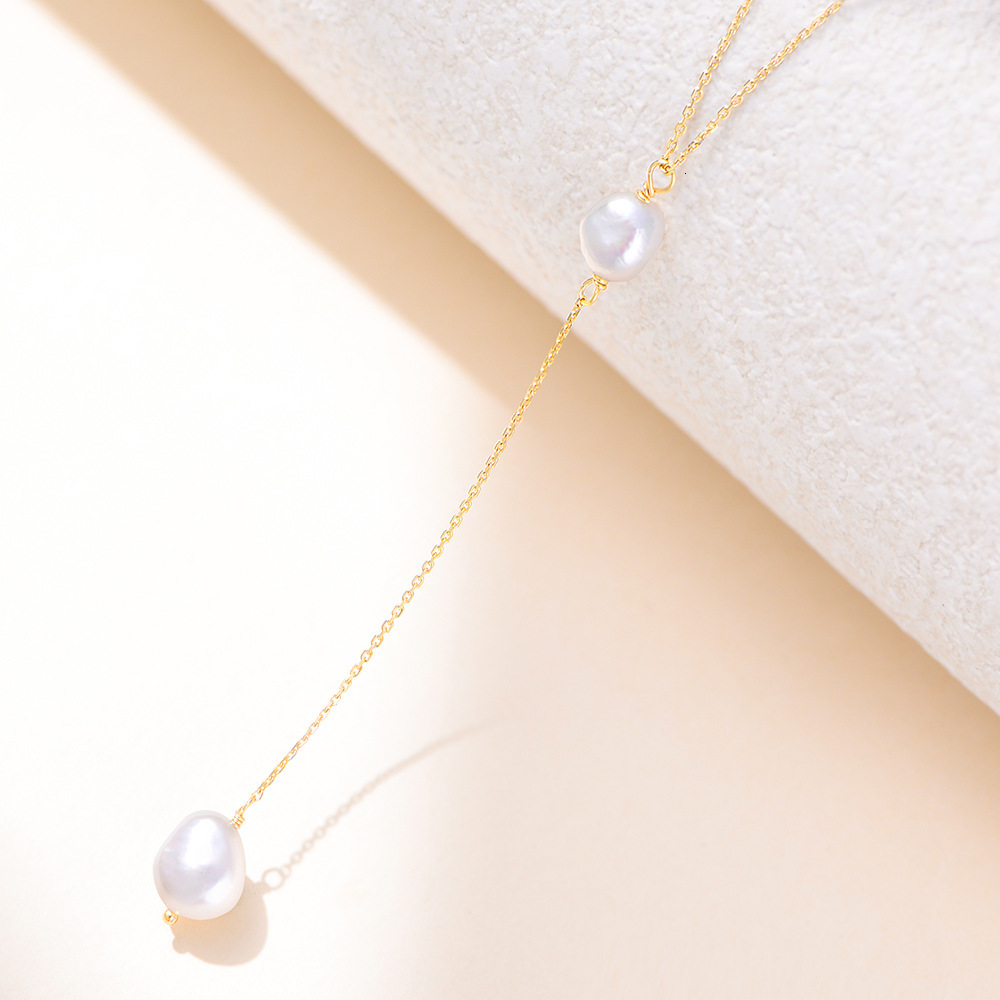 S Pure Sier Y-shaped Natural Pearl Women's Collarbone Necklace Light Ins Simple Versatile Tassel Sweater Chain Jewelry for Women