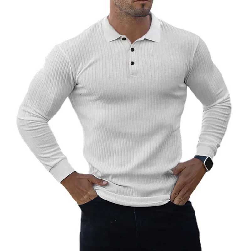 Autumn Knitted Long Sleeve Polo Shirt Men Spring Sports Polos Gym Clothing Fitness Workout Skinny T-shirt Bodybuilding Tee Shirt XJ250804