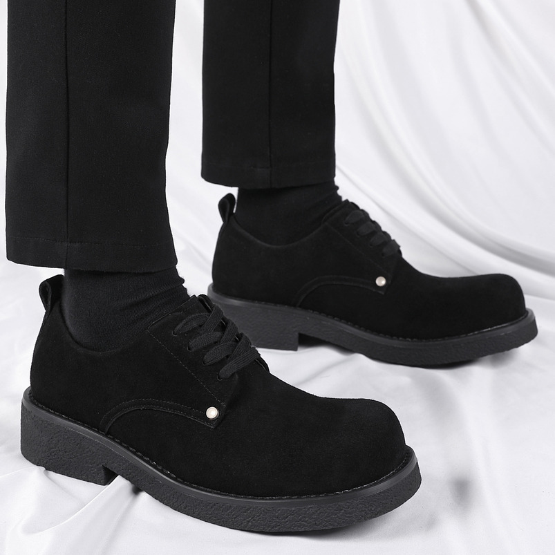 Derby 2025 Spring Big Men's Design British Style Breathable Round Toe Thick Sole Height Increasing Casual Shoes