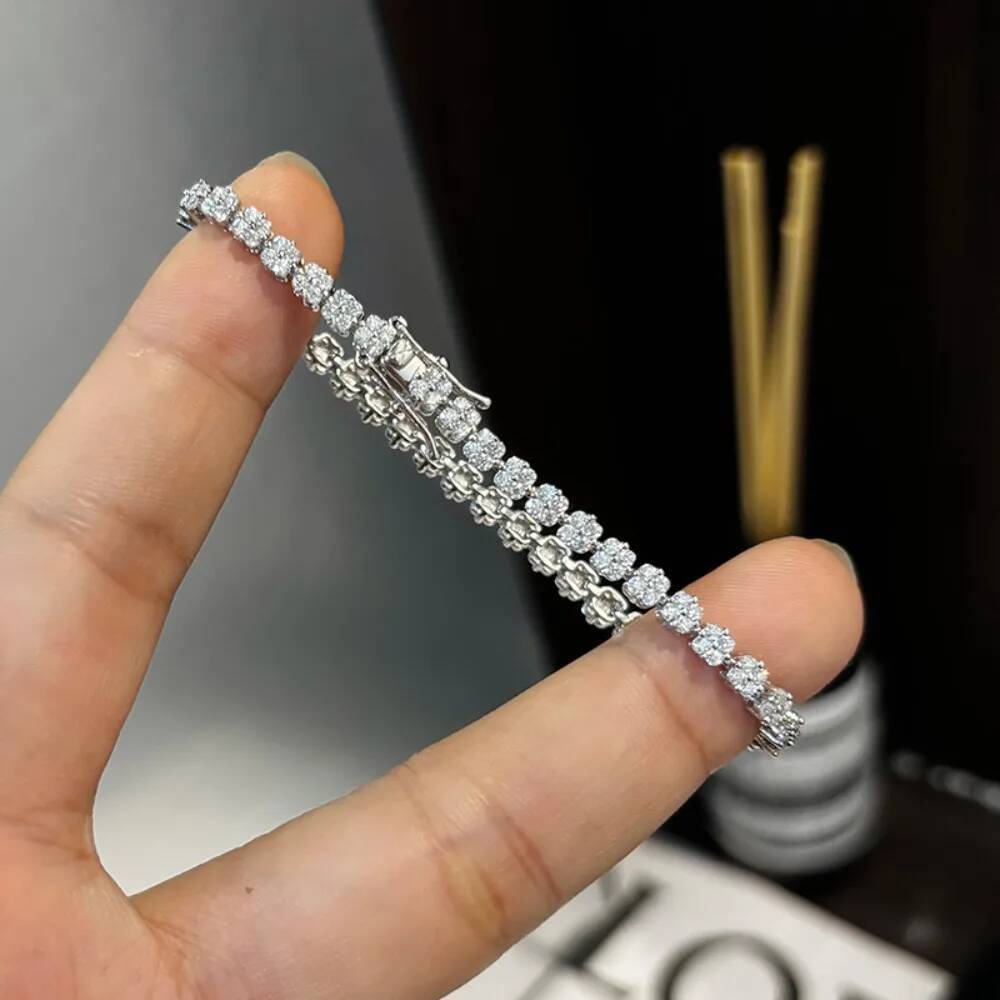 NKHOG Full Moissanite Bracelets Women 925 Sterling Silver Flower Design Wedding Diamond Hand Chains Party Gifts Fine Jewelry GRA