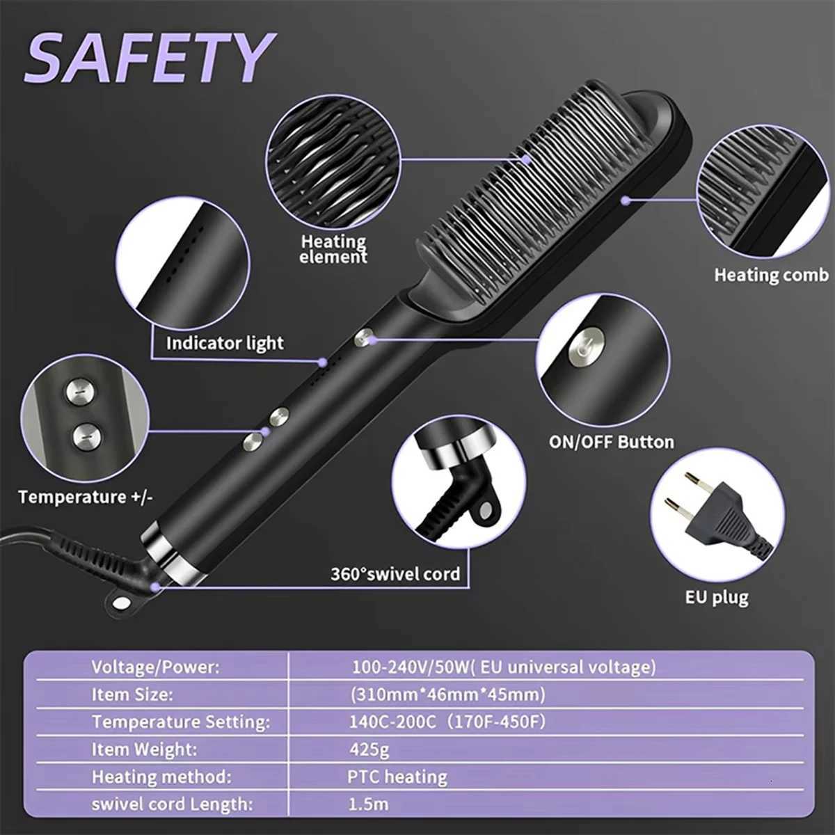 Hair Straightener Professional Quick Heated Electric Hot Comb Hair Straightener Personal Care Multifunctional Hair Styling Brush W250814