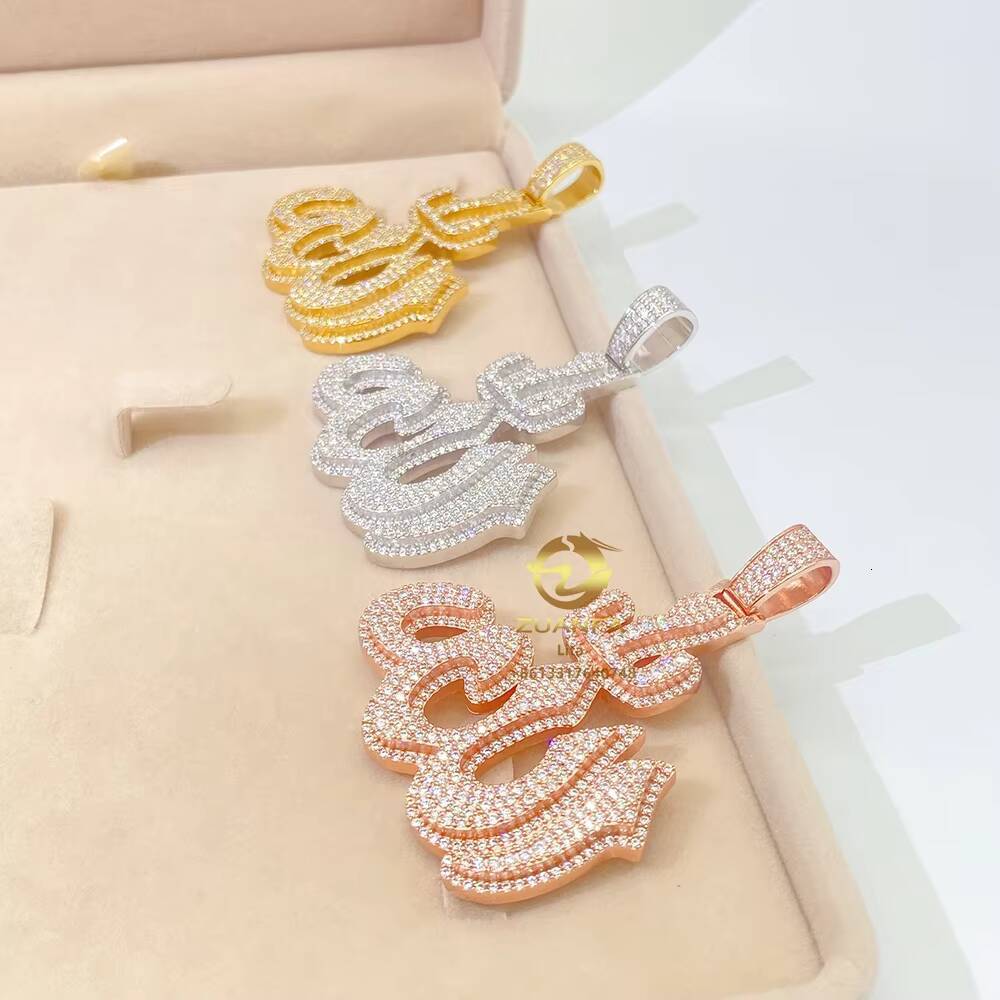 Hip Hop Hot Selling Fire Pendant Custom Ice 925 Sterling Silver Genuine Moissanite Sterling Silver Pendant