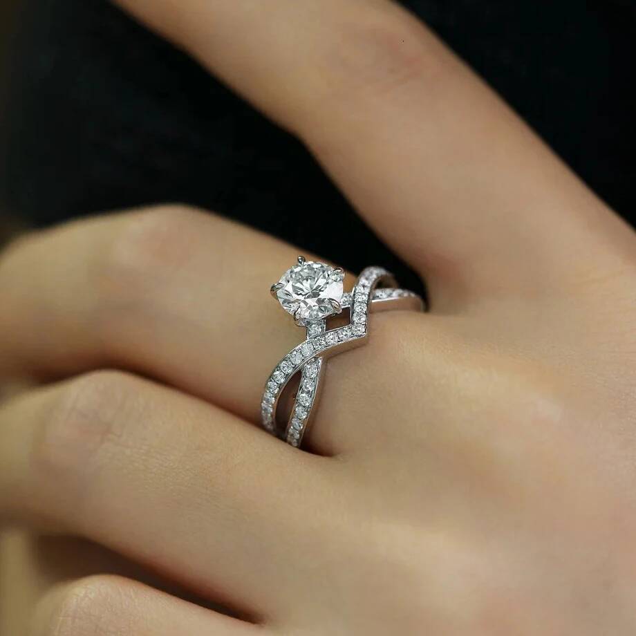 BXINY GRA Certified 1CT Moissanite Rings 100% S925 Silver for Women D Color Round Cut Lab Diamond Wedding Band Gift Fine Jewelry