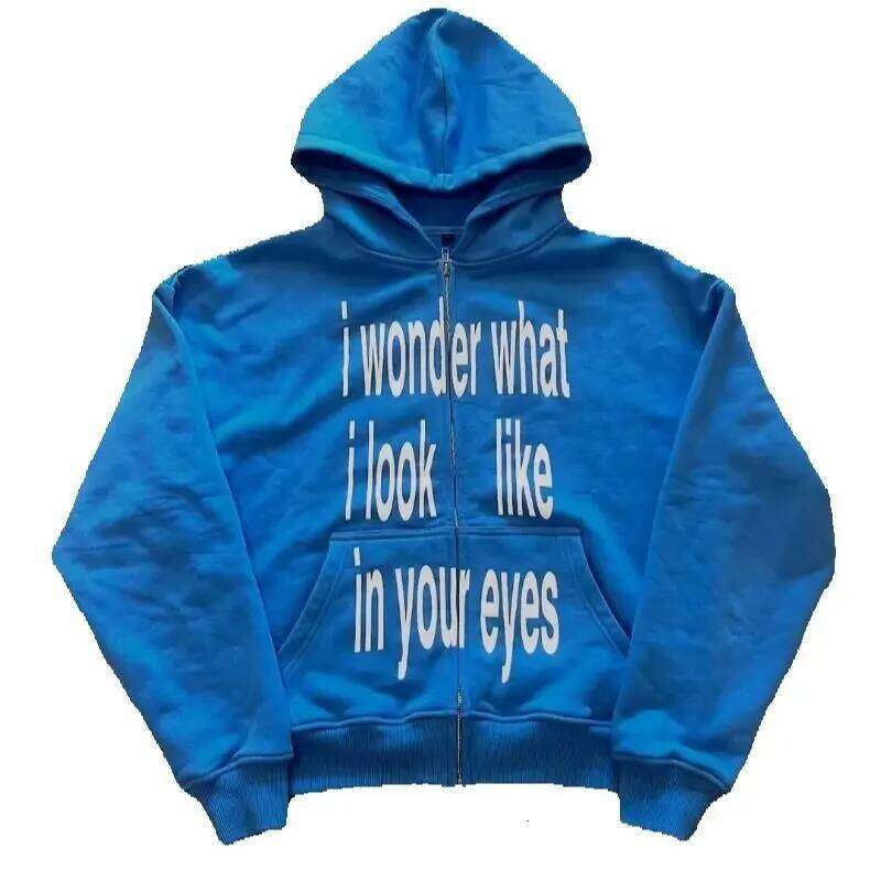 Y2k Haruku Retro Streetwear Women Hip-Hop Letter Print Zipper Hoodie Men Trendy Casual Oversized Sweatshirt Vintage Clothing