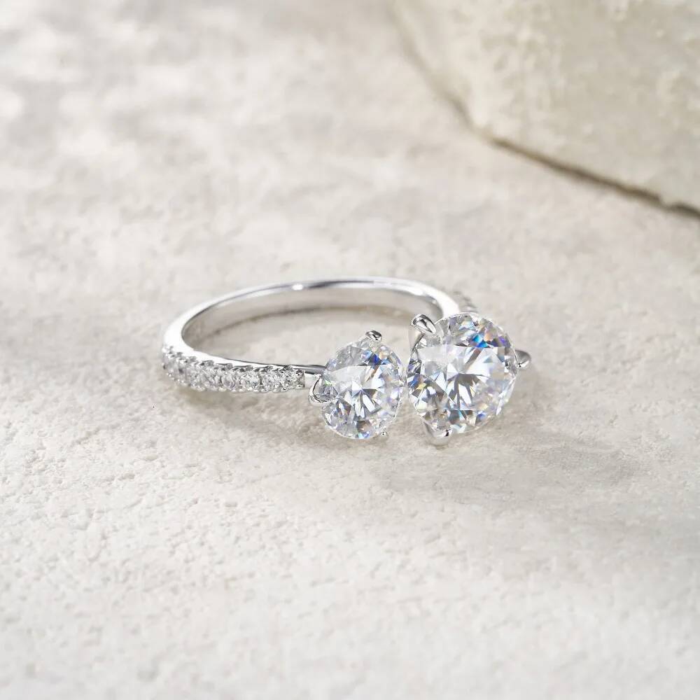 NKHOG Full Moissanite Open Rings For Women 925 Sterling Silver 2 Stones Design Diamond Band 18K Plated No Fade Fine Jewelry GRA