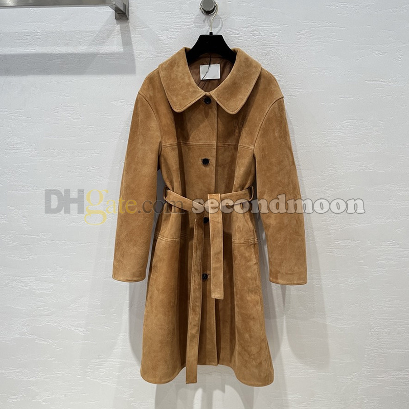 Women Suede Jacket Winter Windproof Jackets With Waistband Street Style Long Jackets Windbreaker