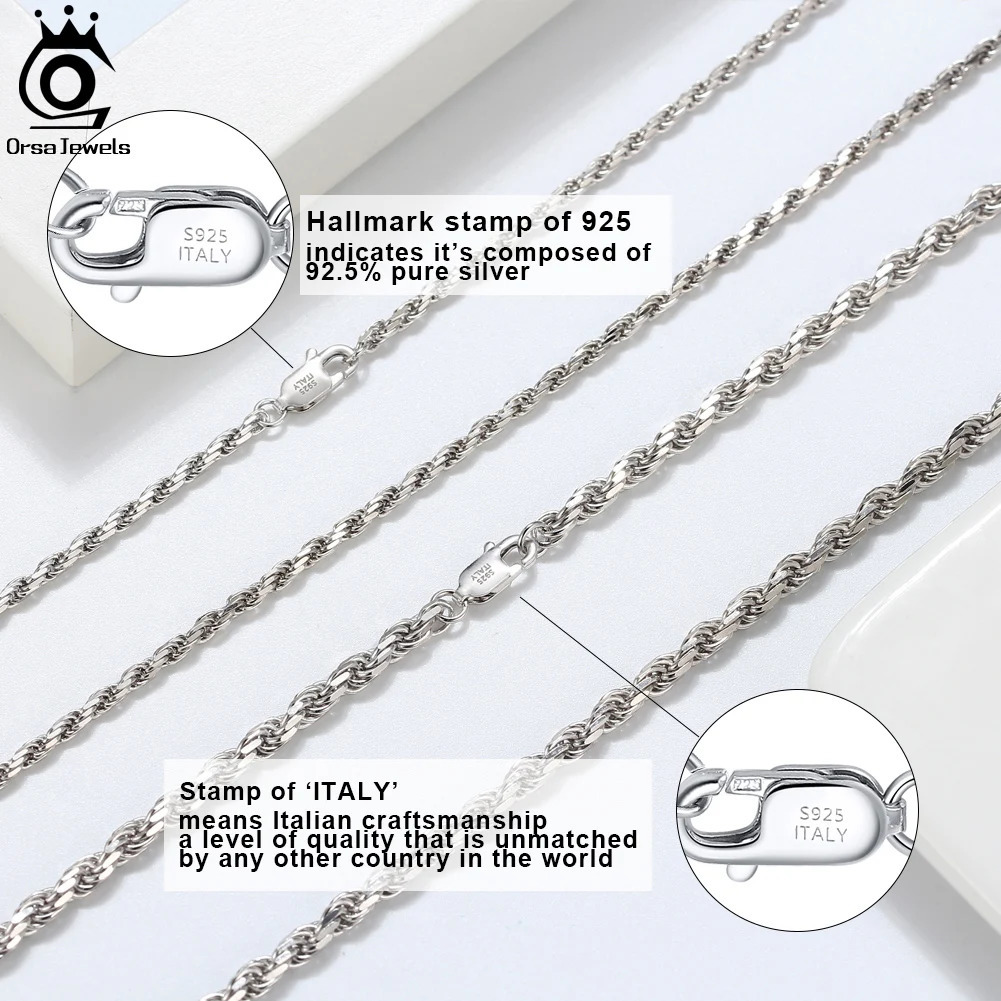 ORSA JEWELS Genuine 925 Sterling Silver Rope Chain Necklace Unisex 1mm 2mm m Italian Twist Choker Gift 4060cm SC29 250811