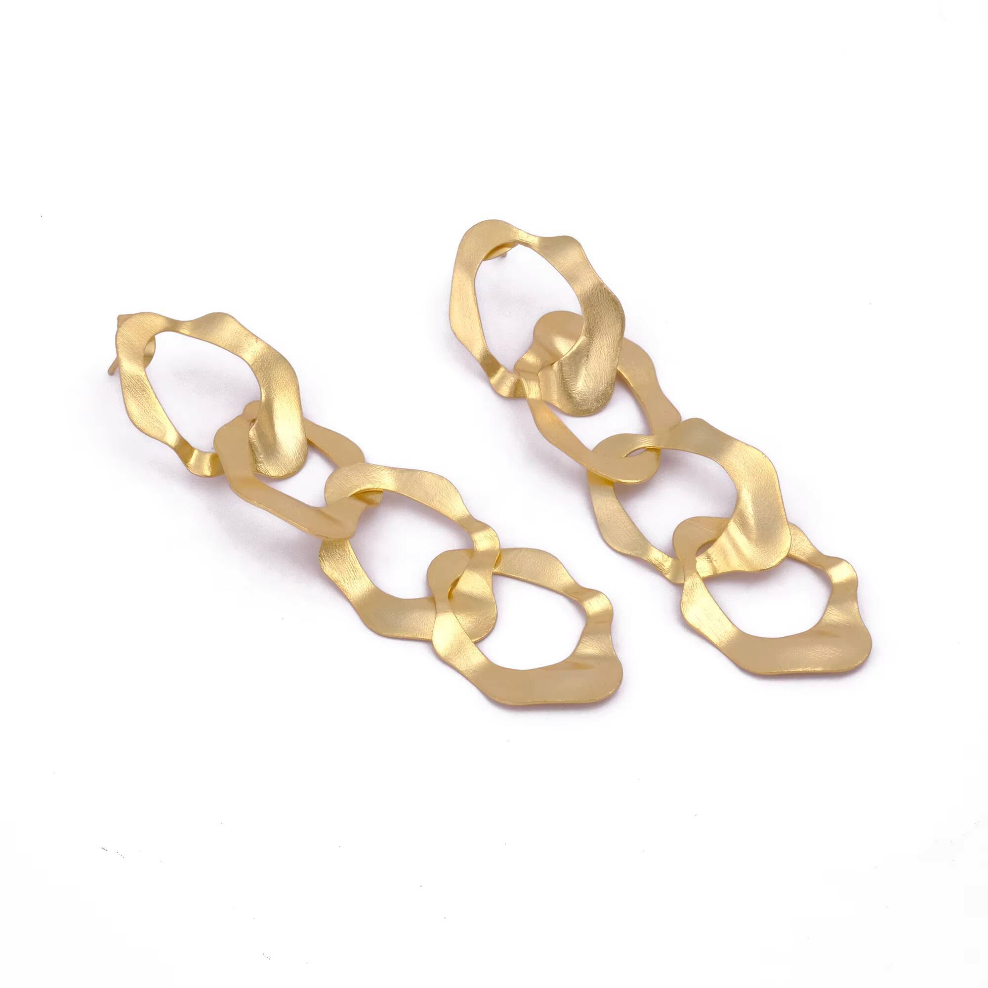 Hammered Design Twisted Link Designer Hoop Gold-Plated Fashion Exaggerated Earrings